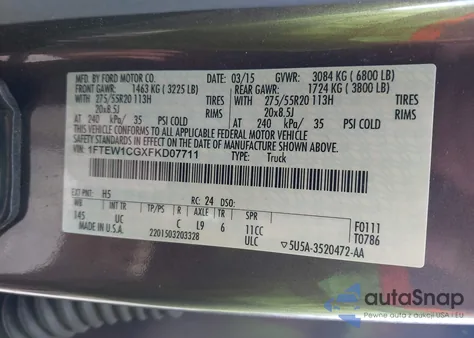 2015 Ford F-150 Xlt z USA, uszkodzony, nr VIN 1FTEW1CGXFKD07711